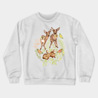 Whimsical Forest Fawns & Rabbits Crewneck Sweatshirt